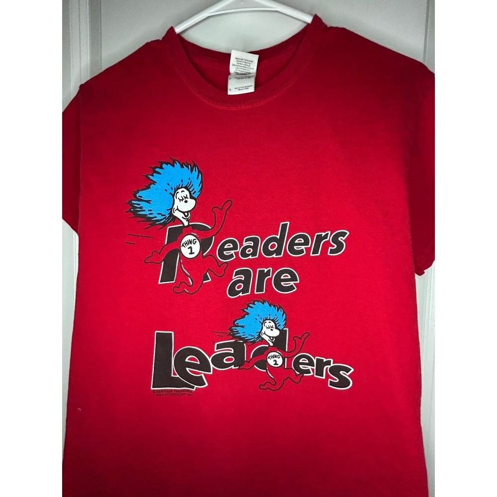 Vintage Y2k‎ Dr. Suess "Leaders Are Readers" Thing One Thing Two Graphic T-Shirt